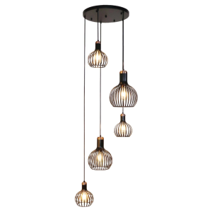 Pendel 3xE27 Ø160mm + 2xE27 Ø235mm Mat zwart+koper - FANTASIA RAGA 5