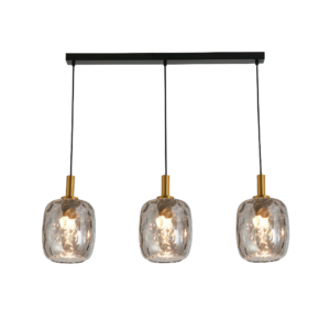 Pendel Balk 3xE27 Ø180mm Zwart + 3x as grijs glas - FANTASIA OKIRU 3