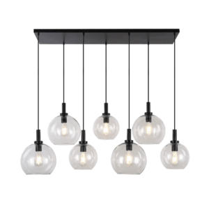 Pendel 3xE27 Ø200mm 4xE27 Ø250mm balk Zwart, helder glas - FANTASIA OSIRA 7